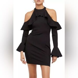 Free People Black Sweet Talk LBD Cold Shoulder Ruffle Mini Dress Women’s Sz Med